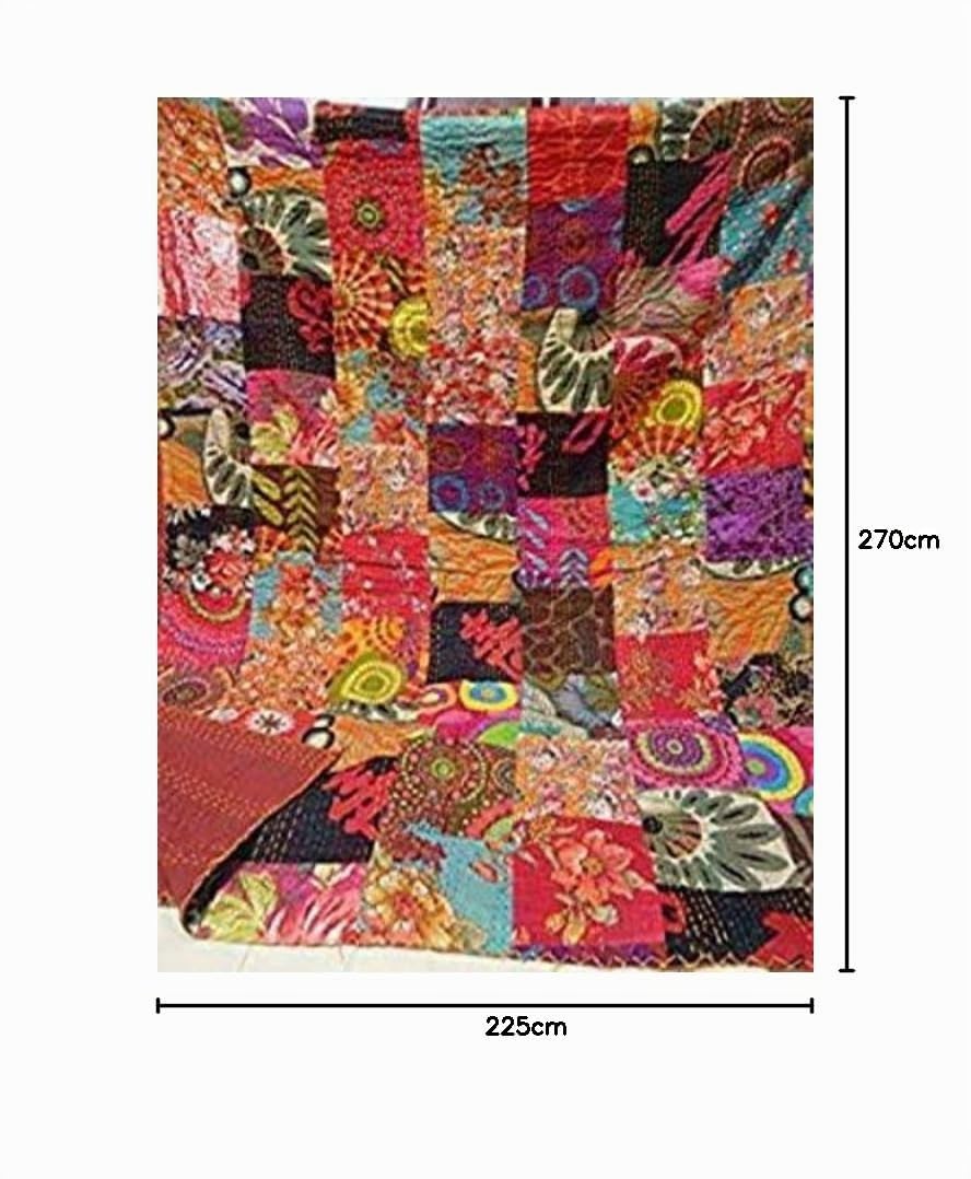 Estationeryhouse Couvre-lit indien vintage patchwork Kantha fait à la main couvre-lit réversible en coton BOHEMIAN couette king size 228,6 x 274,3 cm