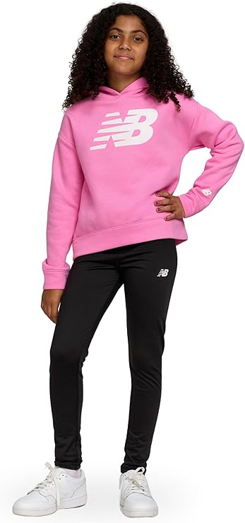 New Balance Girls Athletic 2 Piece – Pullover Hoodie & Fleece-Lined Leggings Sweatsuit Set, Soft Performance Activewear
