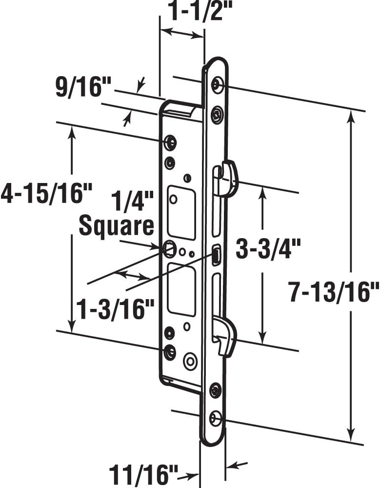 Prime-Line E 2192 7/32 in. Square Drive Multi Point Sliding Door Mortise Latch (Single Pack)
