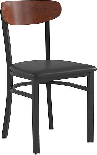 Miniatura 128 de Flash Furniture Wright - Silla de comedor de grado comercial, asiento de madera maciza con acabado de nogal y respaldo de boomerang, 500 libras de