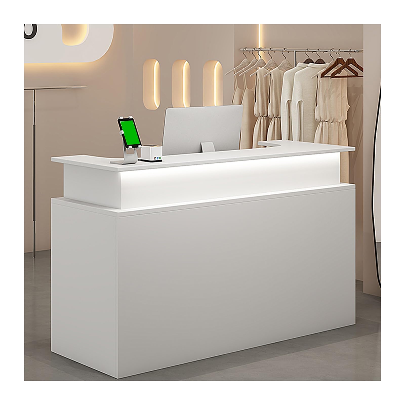 Bureau de réception LED 100 cm moderne avec tiroirs – Comptoir élégant pour salon de beauté et magasin de détail, mobilier de réception élégant