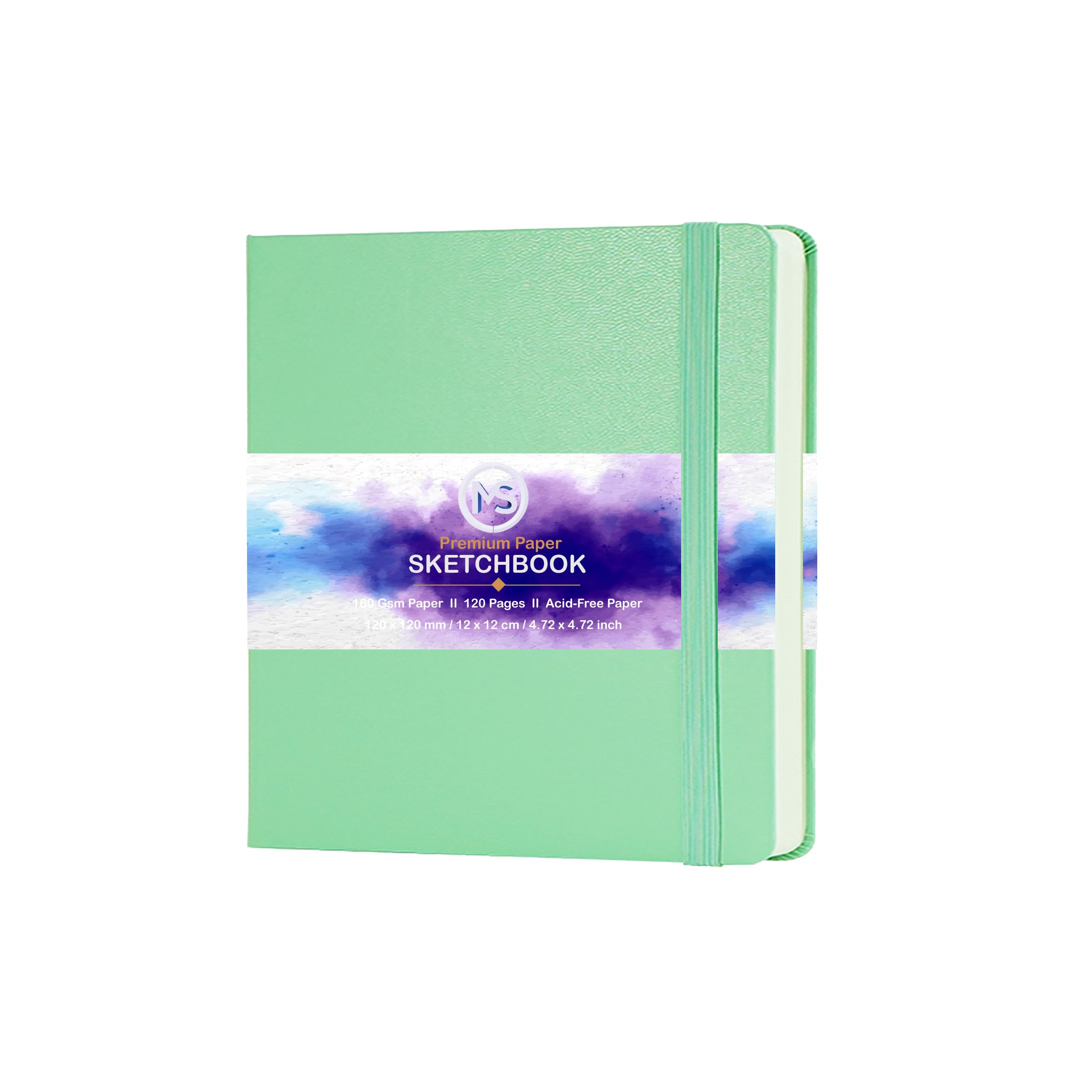 MS MY STATIONERY Sketchbook Acid-Free Paper 160gsm 120 Pages (60 Sheets) Sewn Binding 4.7" X 4.7" Leatherette Hardcover Watercolour Journal for Artists Mixed Media Use (Tiffany Green)