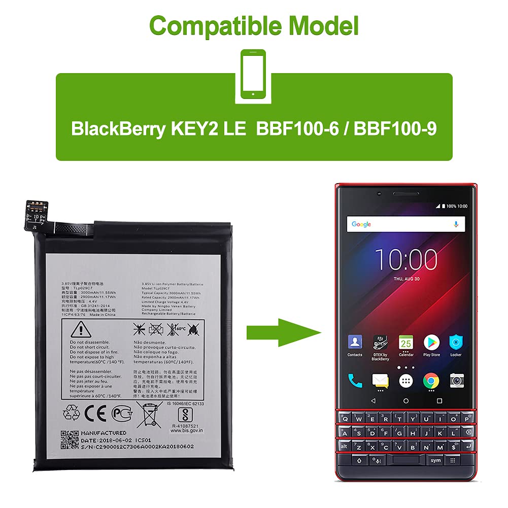 SwarKing Battery Compatible with BlackBerry KEY2 LE BBF100-6 BBF100-9  BBF100-8 BBF100-4 TLP029C1 with Toolkit