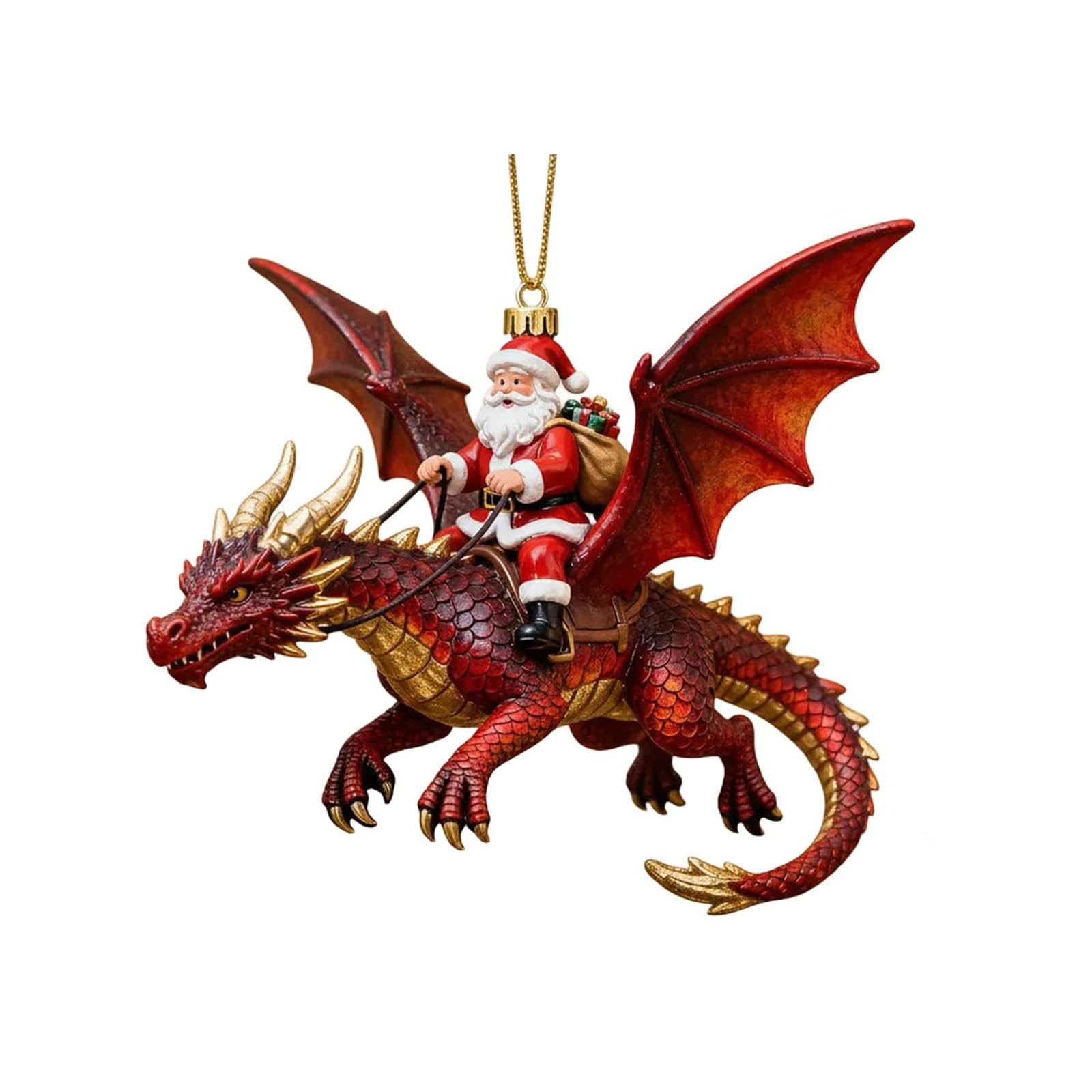 Santa’s Dragon Riders Ornament Collection, Fantasy Themed Dragon Ornaments, Santa Riding D ragon Christmas, Dragons Hanging Acrylic Goth Christmas Ornaments (AA) — image 1