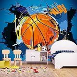 RTJSticker 3D Wandbild Schlafzimmer Wandkunst Selbstklebend W350Xh230 Cm Sport Graffiti Basketball Fototapete Tapete 3D Wandbild Tapete Kinder Junge Schlafzimmer Wohnzimmer Sofa Tv Hintergrund