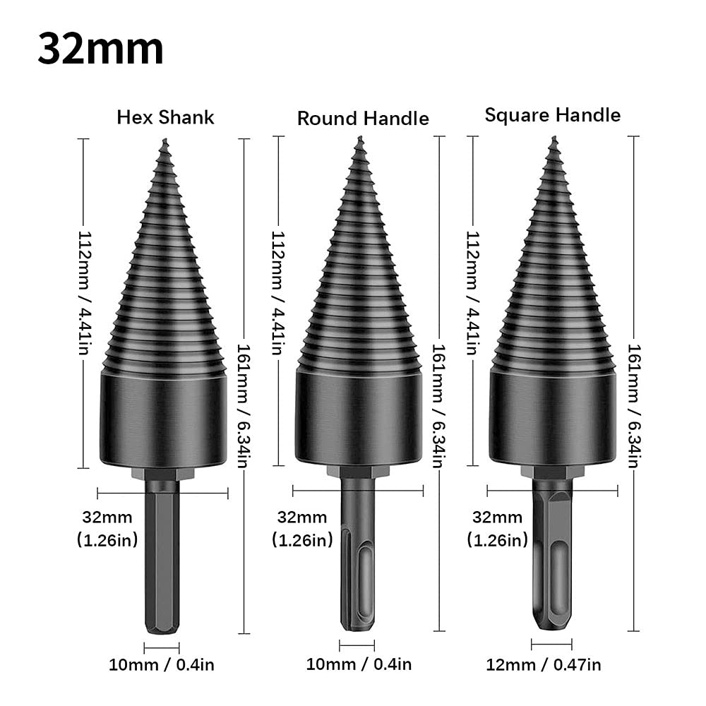 Punta per legna da ardere con gambo rotondo, professionale, spaccalegna a vite, cono, per uso domestico (32 mm)