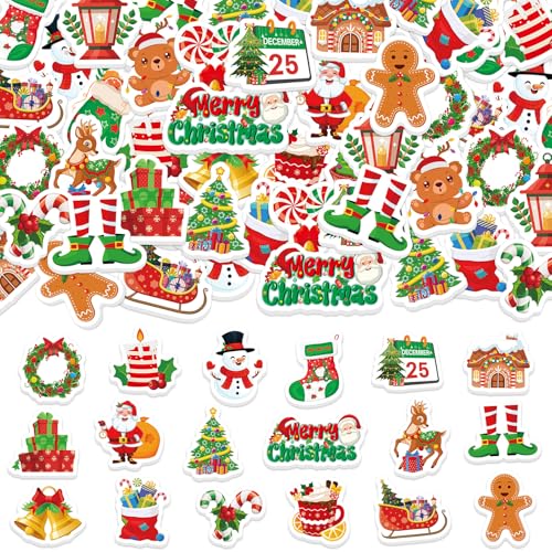 300Pcs Christmas Foam Stickers Cute Self-Adhesive Xmas Stickers Foam Santa Claus Gingerbread Man Reindeer Sticker Decorations for Home Office School Classroom DIY Art Craft Party Supplies