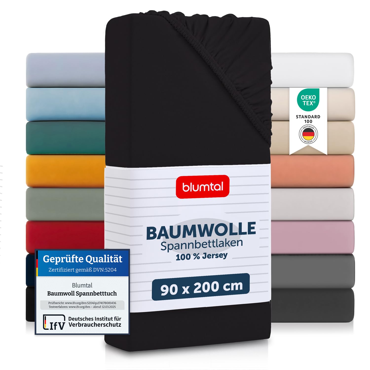 Blumtal® Basics Spannbettlaken 90x200cm Jersey - bettlaken aus 100% Baumwolle - Oeko-TEX zertifiziertes Spannbetttuch 90x200 cm - Spannbettlaken Kinder - Bettbezug - Schwarz