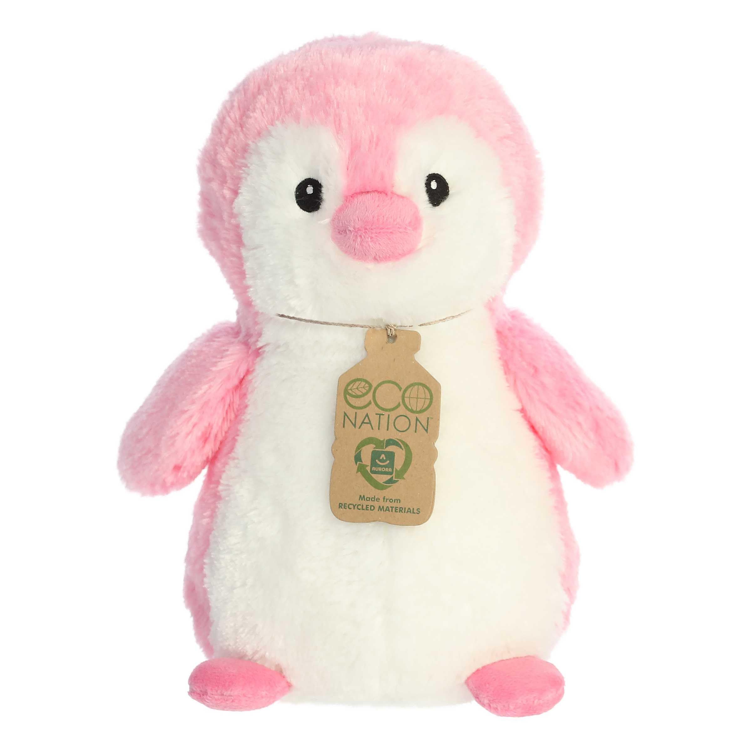 Aurora® Responsibly Made Eco Nation™ Eco Hugs™ Penguin Stuffed Animal - Ideal for Playtime Adventures - Perfect for Birthdays or Just Because - Pink 11 Inches