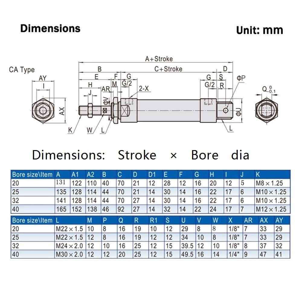 Luftschieberbaugruppe MAL Mini-Doppelwirkungs-Pneumatikzylinder, Aluminium-Kleinteil-Einzelkolbenzylinder for industrielle Anwendungen, 1 Stück(200 * 40MM)