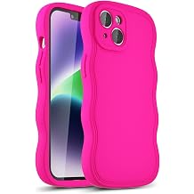 LoeoeL Girly Case for iPhone 14 Plus Silicone, Wavy 14 Plus Phone Case for Women, Curly Wave Cute Y2k Ripple Aesthetic Design, Slim Soft Rubber Jelly Camera Protection Case, Neon Hot Pink