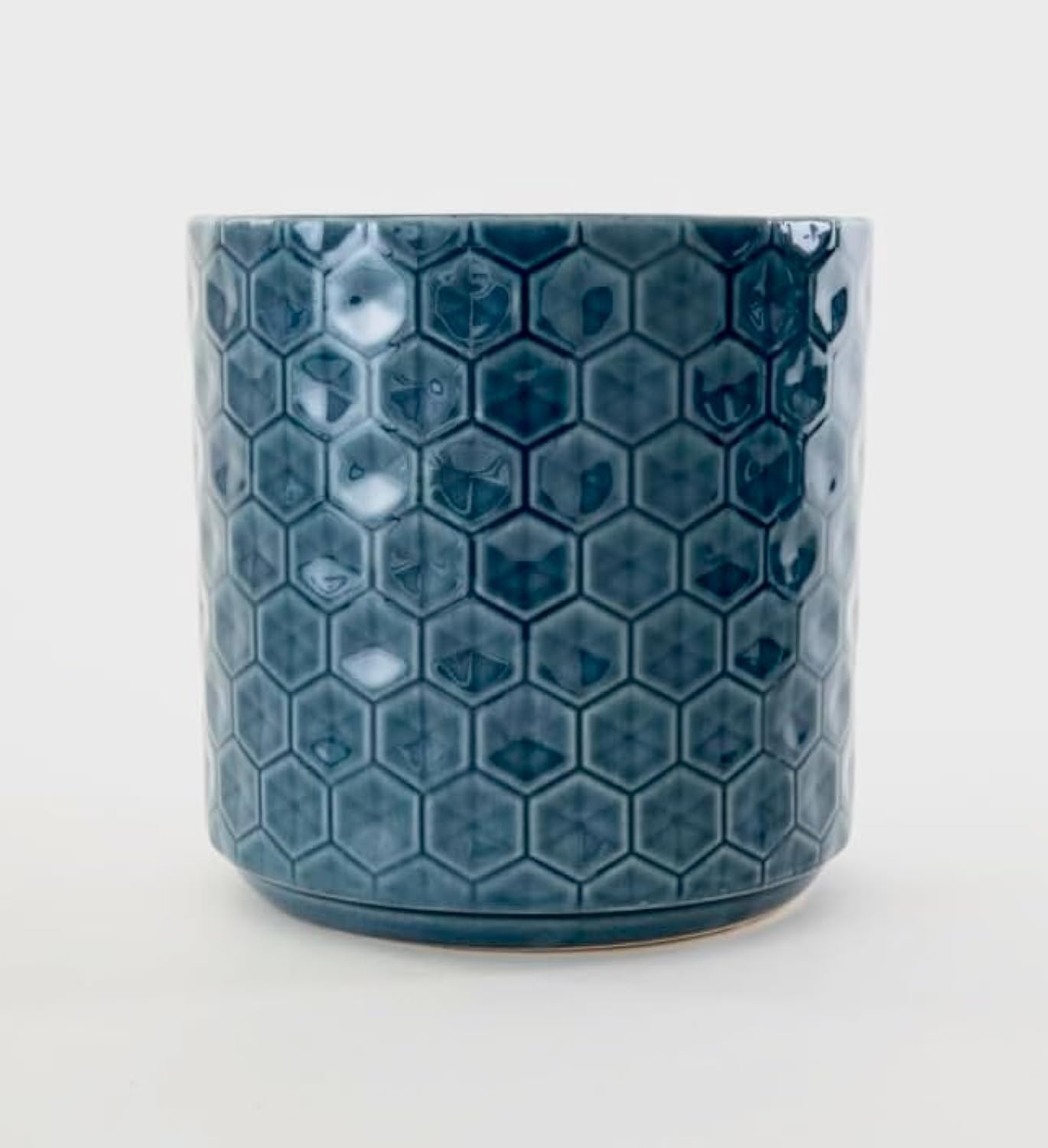SaBrissi Planter Pot 6.5 inch Navy Blue Decorative Ceramic Indoor Planter Pot Geometric Honeycomb for Indoor Plants Succulents Flowers and Herbs