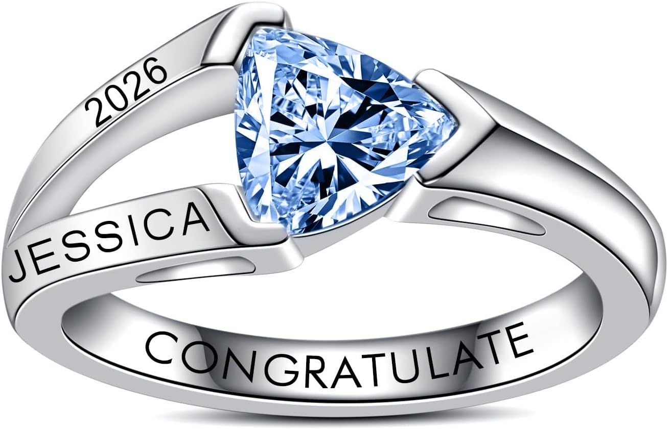 High School Class Rings for Women 925 Sterling Sliver Graduation Ring Size 5-16 Customizable Graduation Gifts