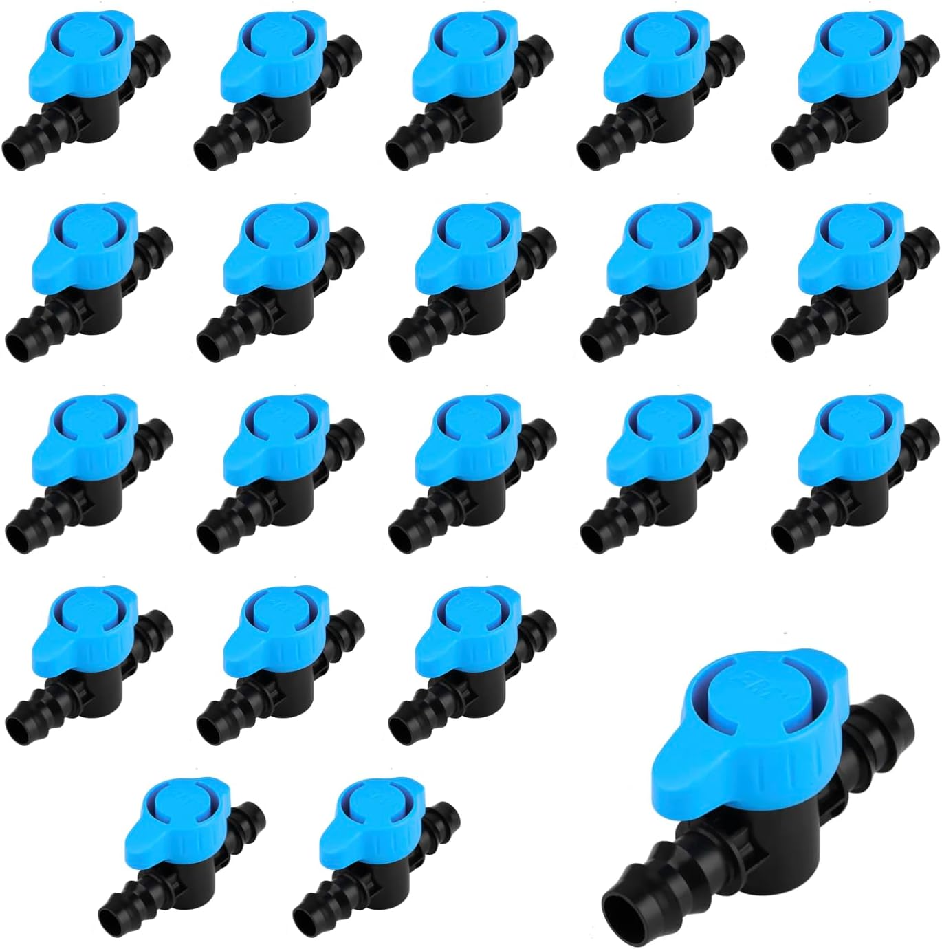 Pro Grade 16mm Drip Irrigation 1/2 inch Barbed Valve, Drip Line Parts 1/2" Shut Off Valve Fits for 1/2 Inch Drip Irrigation Tubing (.570-.620" ID) for Drip or Sprinkler Systems (50)