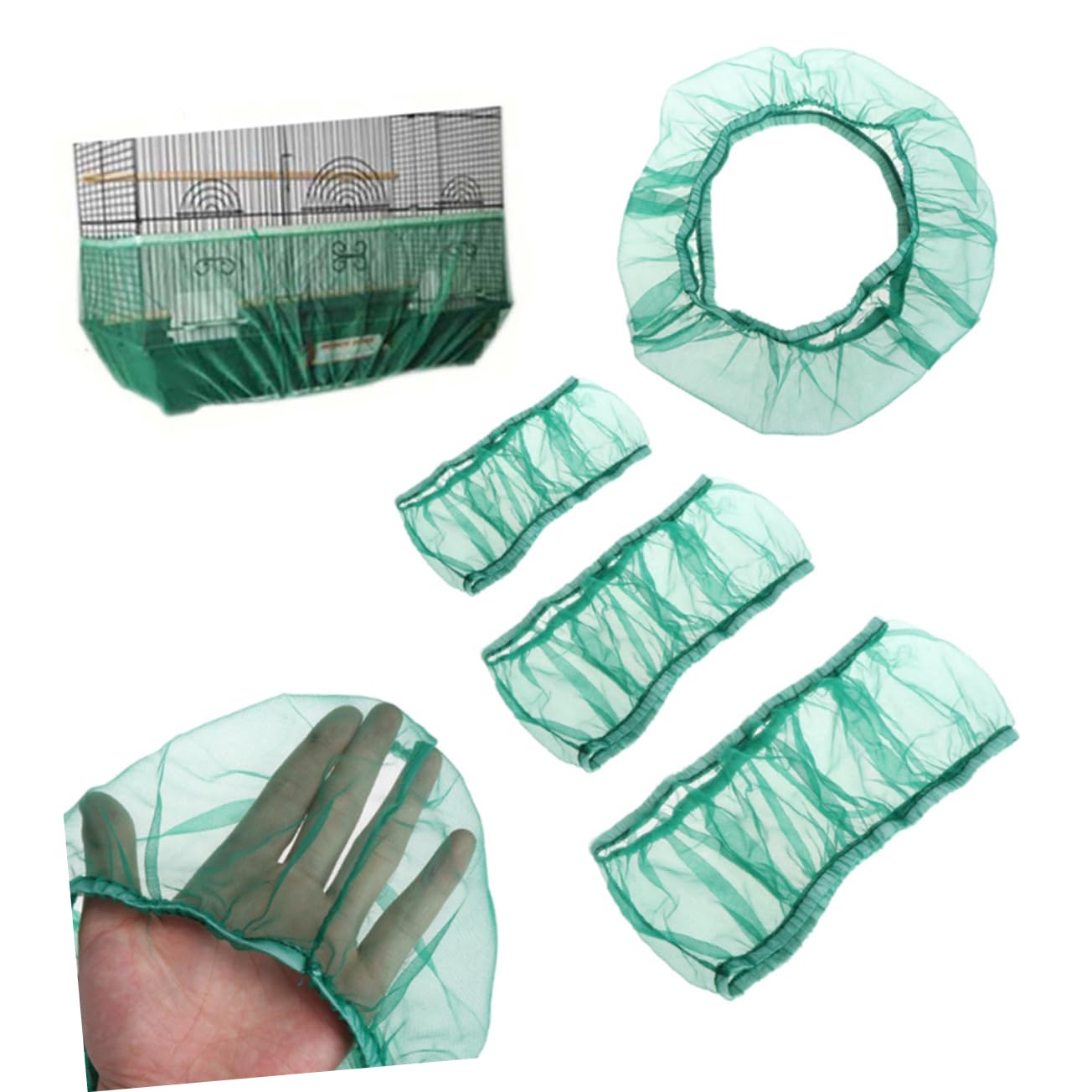 Parliky Pet Products Green Mesh Bird Cage Cover Skirt S Airy for Light Air Circulation Heavy Duty Elastic Bottom Prevents Floor Mess Bird Cage Accessory