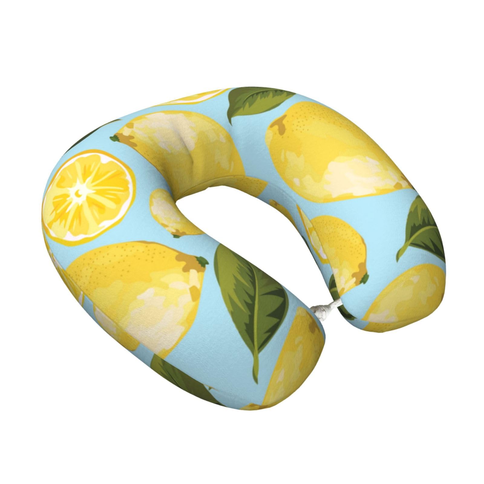 LKYMOH Yellow Lemon The Arts, Travel Neck Pillow U-Shaped Memory Neck Support Soft Comfortable With Washable Cover For Airplane Car Traveling and Office