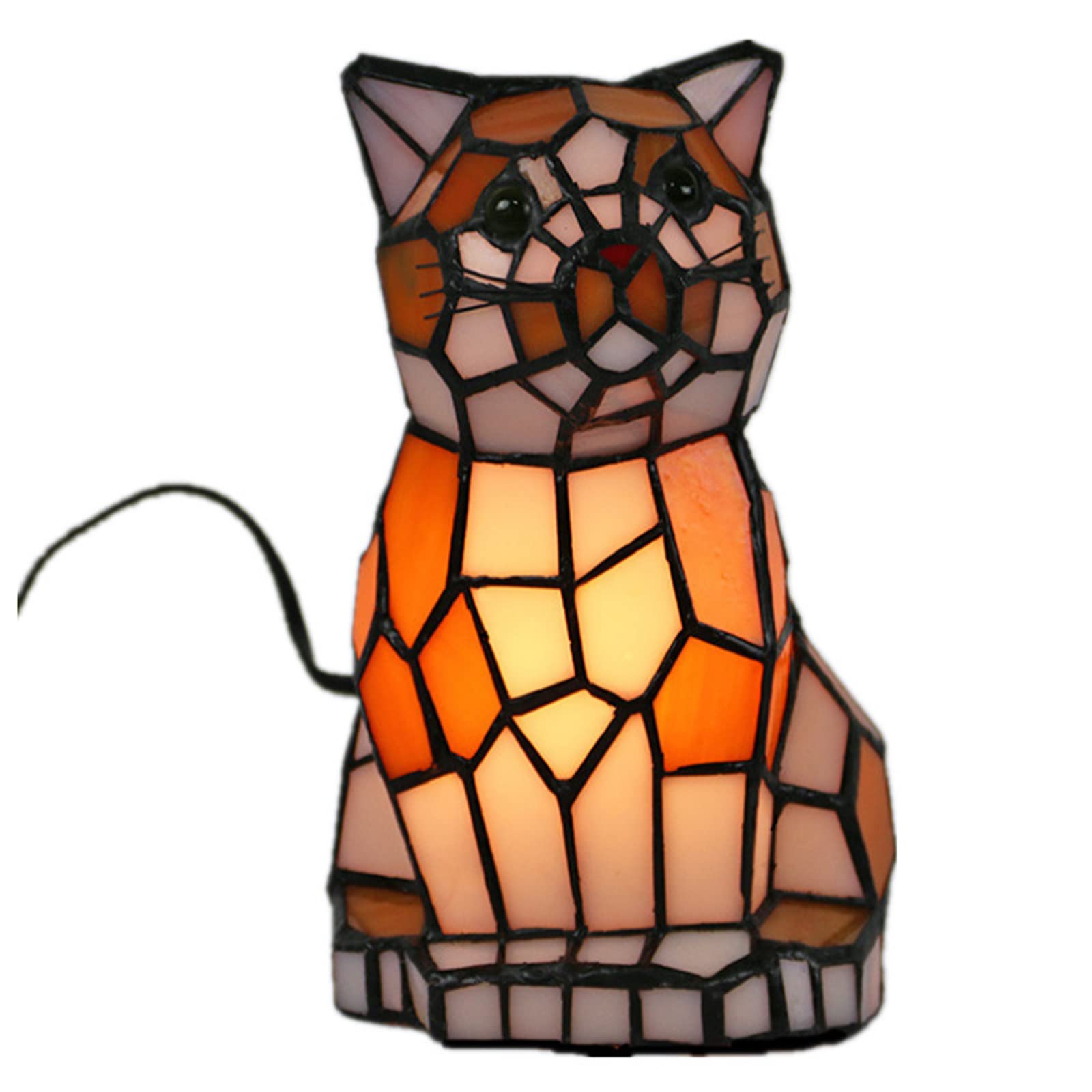 Lámpara de escritorio Tiffany Lámpara de mesa creativa de gato lámpara de escritorio linda lámpara infantil hecha a mano con vitral y base de metal lámpara de noche para dormitorio lámpara de noche