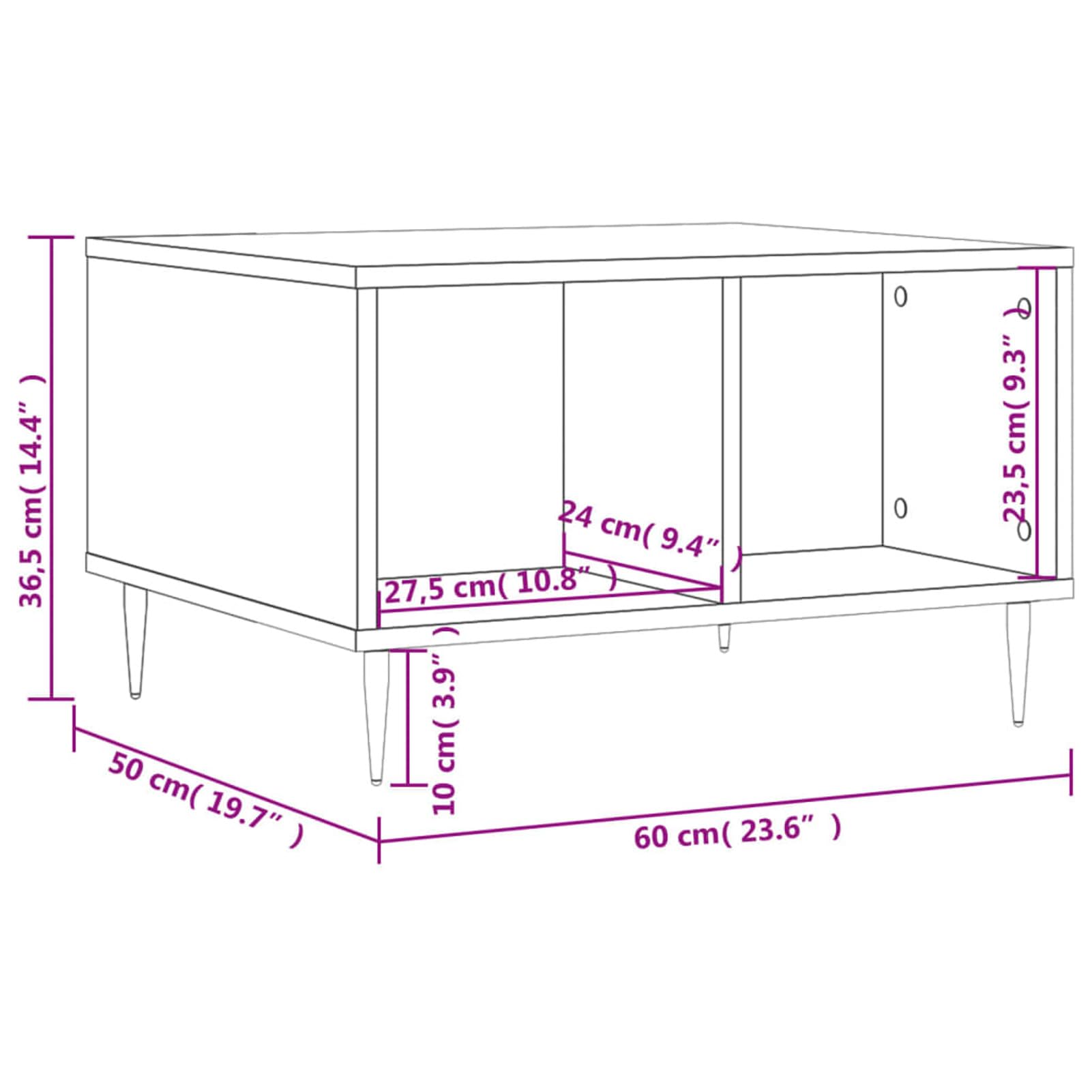 Homgoday Tavolino da caffè Sonoma grigio 60 x 50 x 36,5 cm, in legno ingegnerizzato, tavolino da tè per soggiorno, sala ricevimenti degli ospiti, camera da letto e ufficio, tipo 1