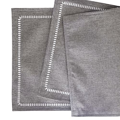 Placemats Set Of 6 For Dining Table, Cloth Placemats With Embroidery, Table Mats For Dining Table 12"X18" (Gray, 6 Pcs) #TOP4