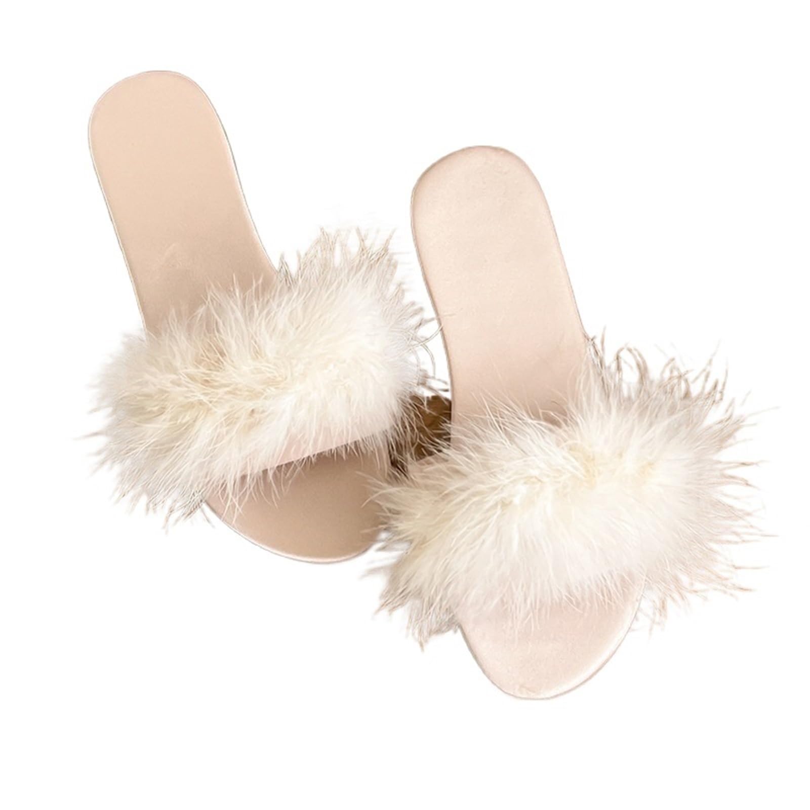 WEOKDFHA Womens Fluffy Slippers Wedding Slippers Bridesmaid Silk And Plush Shoes Bridal Matching(White,6)