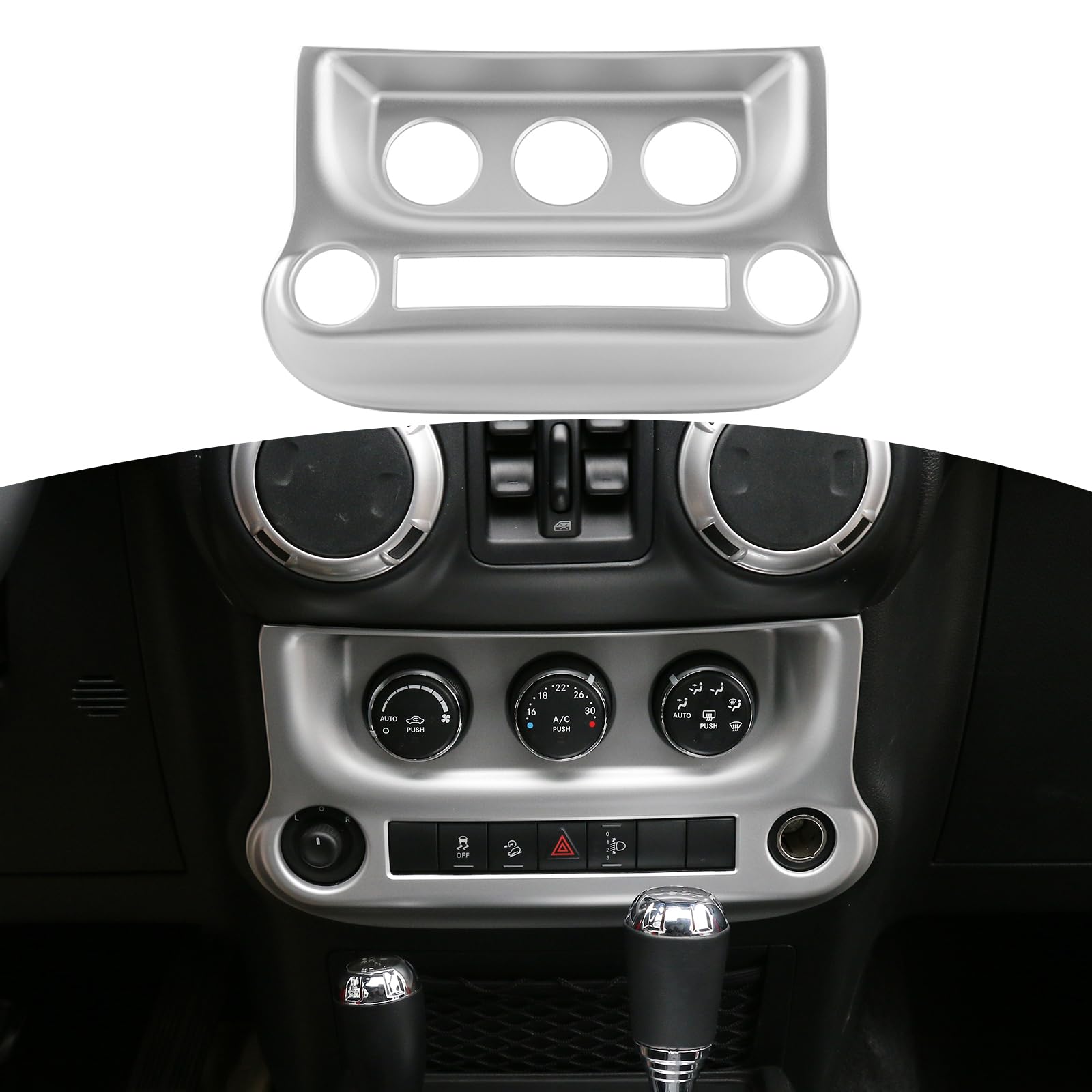 RT-TCZ for Jeep JK Silver Dash Console A/C Controls Cover Trim Panel for Jeep Wrangler JK JKU 2011-2017 ABS Interior Accessories 1pc