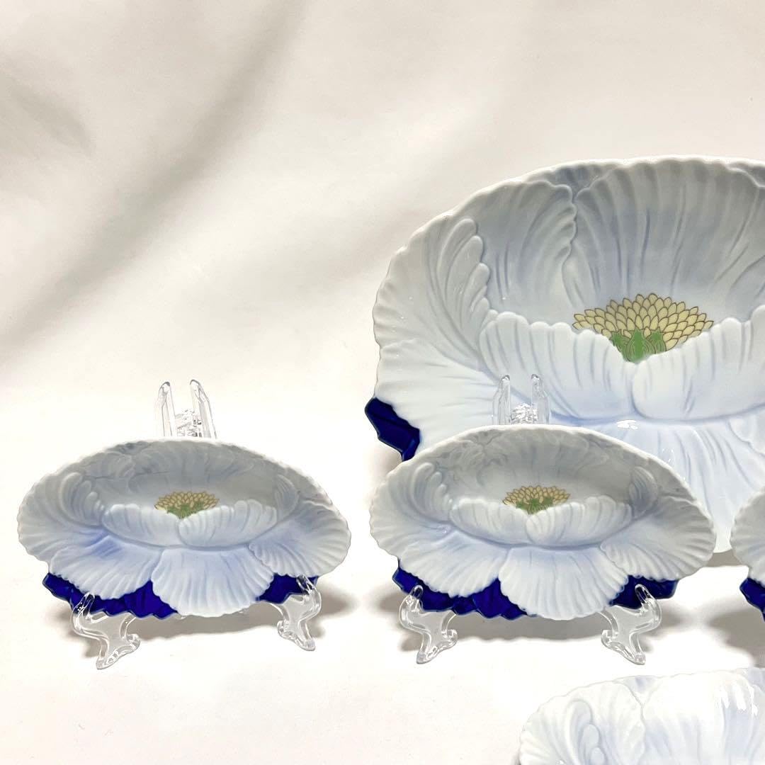 Amazon.co.jp: 箱付き 深川製磁 菓子器揃 花柄 盛皿 銘々皿 牡丹形 