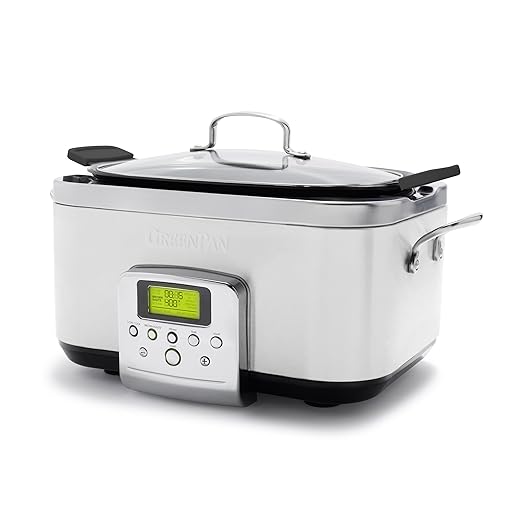 GreenPan 6QT Slow Cooker with Hard Anodized Pot, Presets to Brown Saute and Steam, Healthy Ceramic Nonstick and Dishwasher Safe Parts, Easy-to-use LED Display, Cream White