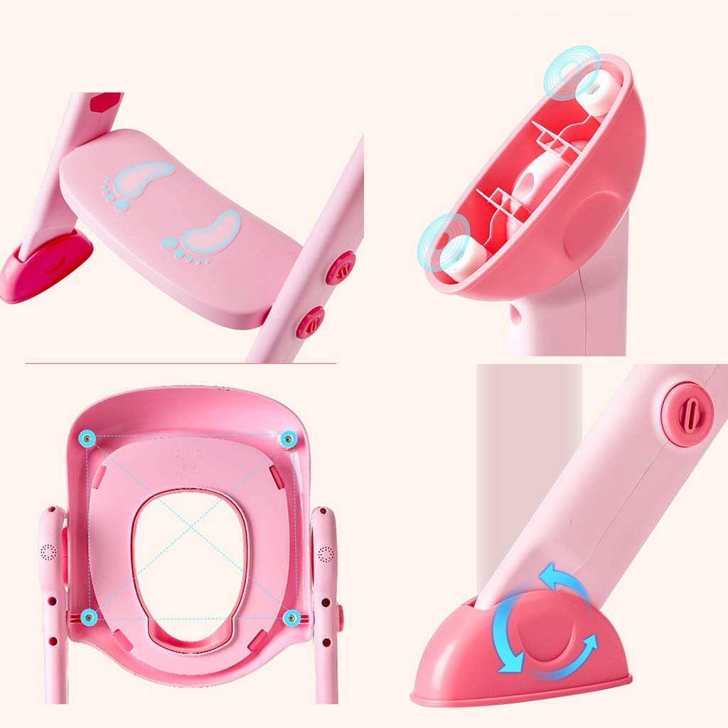 Toilette Töpfchen mit Trittleiter, Ergonomie Portable Einstellbar Töpfchentrainer Sicher Robust Falten Fußbank Zum Bad Junge Mädchen (Farbe : Rosa, Größe : A)