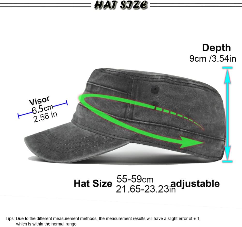 Unisex Cadet Army Cap Vintage Washed Cotton Military Hat Adjustable Flat Top Baseball Cap