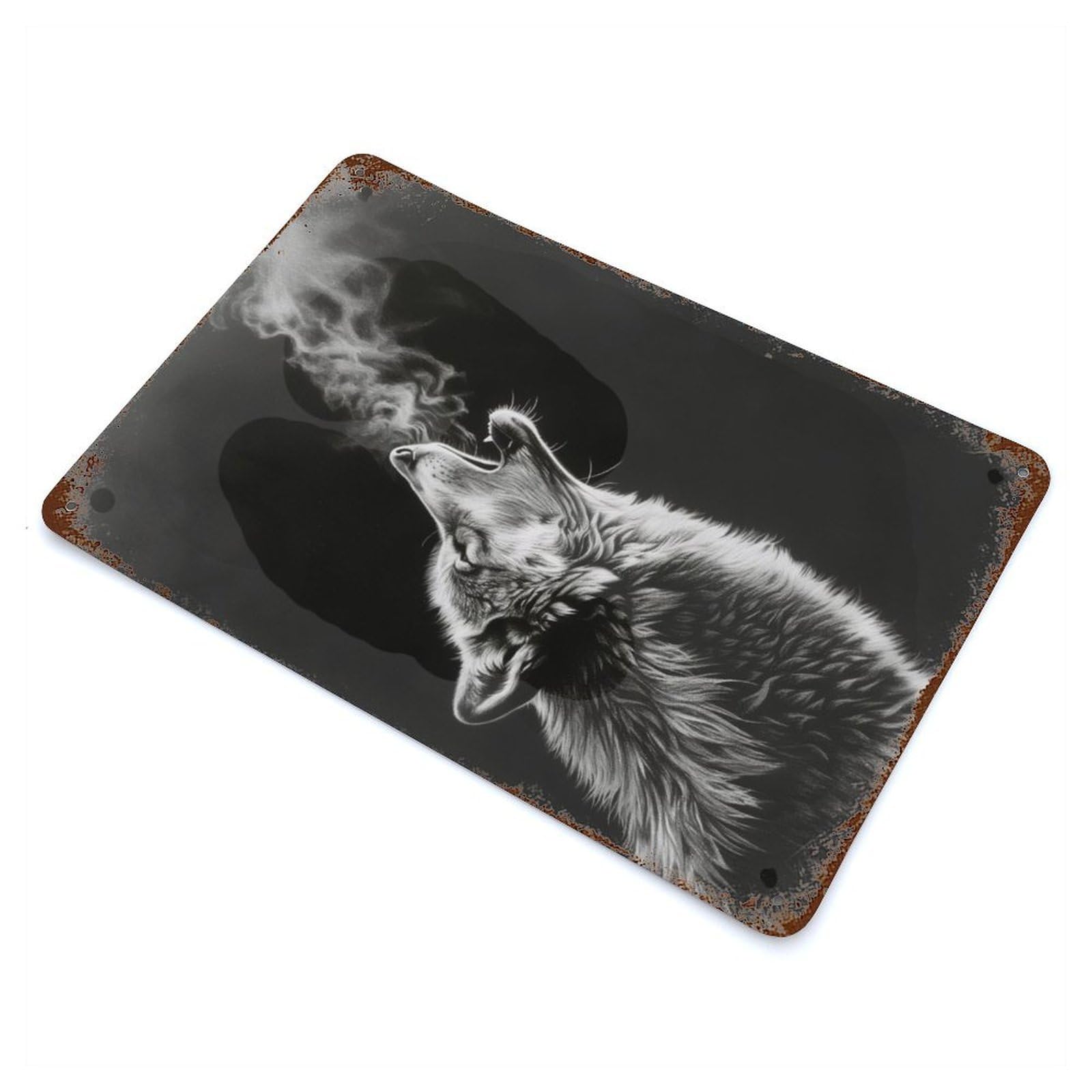 Howling Wolf Weathered Tin Sign 11.8"x7.9", Novelty Wall Decor for Garage, Pub Or Kitchen