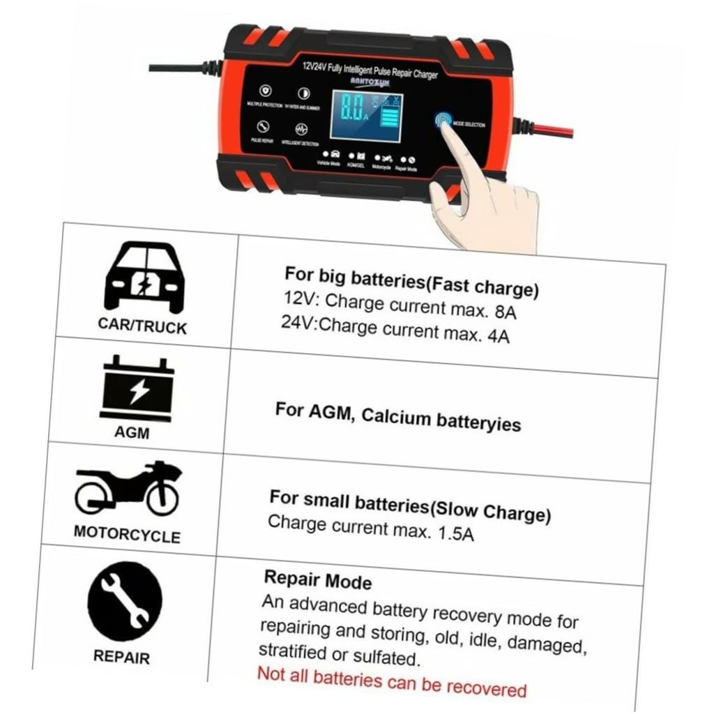 Alipis Chargeur De Batterie Pour Voiture Avec Affichage Numérique Résistant Au Feu Et Aux Chocs Électriques Pour Recharge Sécurisée Et Entretien