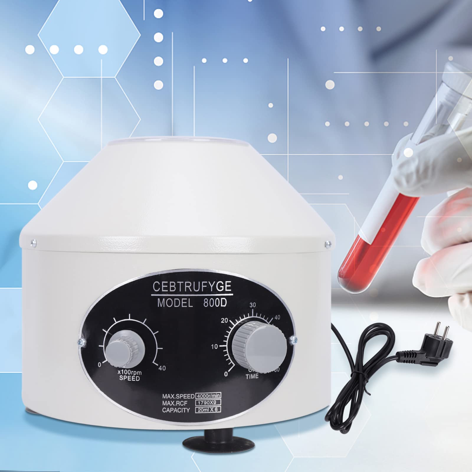 Centrífuga eléctrica de laboratorio PRP, 6 x 20 ml, 4000 rpm, pequeña centrífuga médica con velocidades ajustables y temporizador para plasma y suero en hospitales
