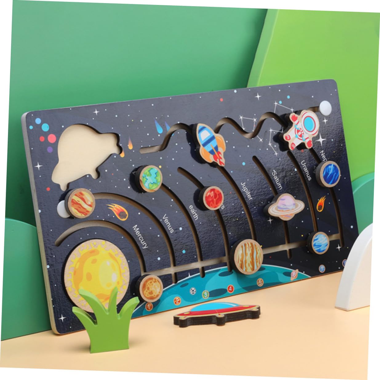 Abaodam Puzzle in Legno Solare per Bambini Pianeti Mobili, Sviluppa Riconoscimento Forme e Abilità Motorie, per Attività Prescolari di Apprendimento