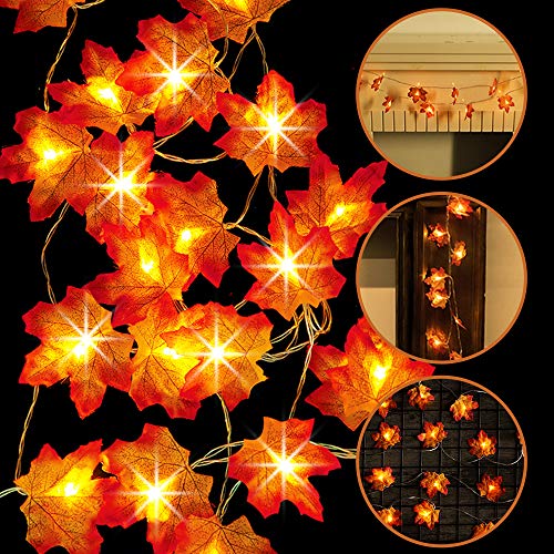 Ivenf Thanksgiving Maple Leaf String Lights Decorations, 10ft 20 LED Fall Leaves for Home Indoor Outdoor Decor Autumn Theme Party Supplies Gift