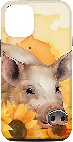 Miniatura 4 de iPhone 12 mini Pig Animal Lover Watercolor Sunflower Cute Pig Case