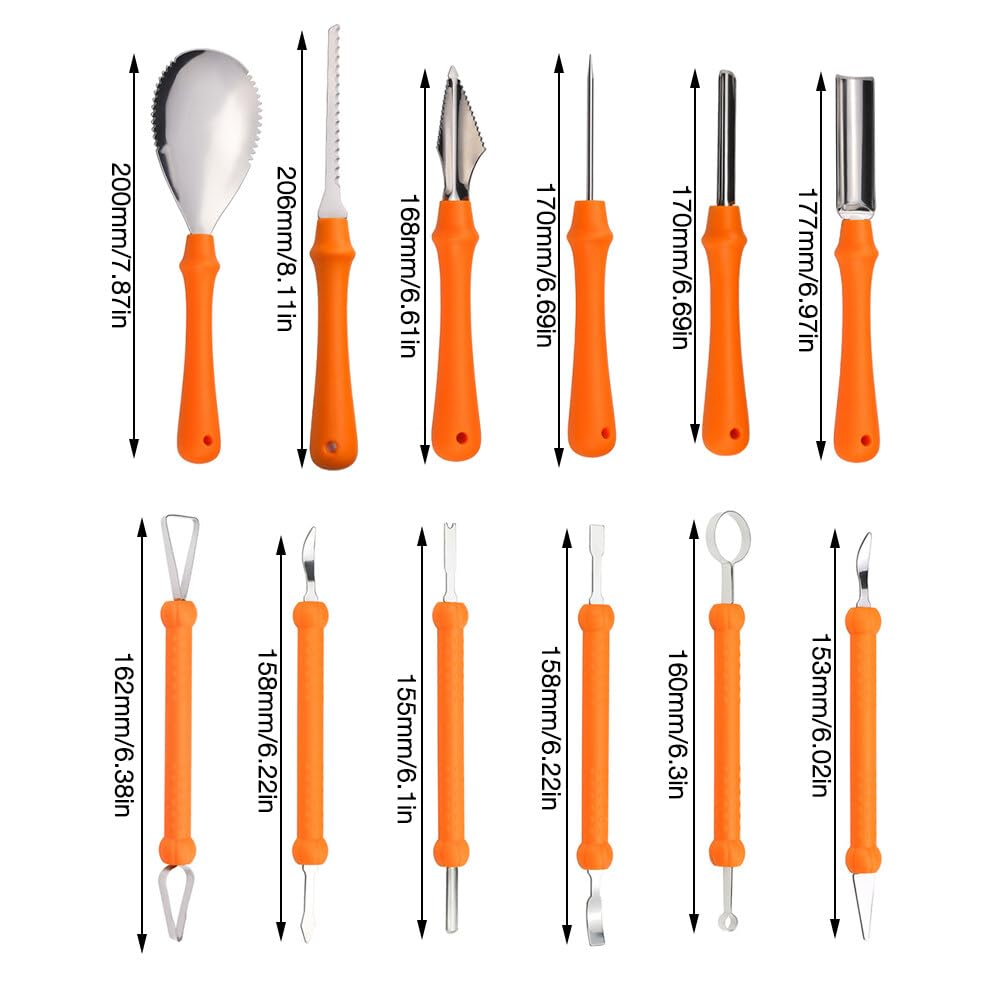 Kit de Calabaza Tallado de Halloween, 12 Piezas Juego de Tallado de Calabaza, Kit de Tallar de Calabazas con Plantillas y Estuche de Transporte, Pumpkin Carving Kit para Adultos y Niños