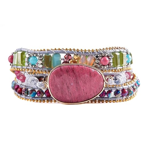 YGLINE Women Boho Handmade Natural Stone Crystal Leather Bead Wrap Bracelets Collection