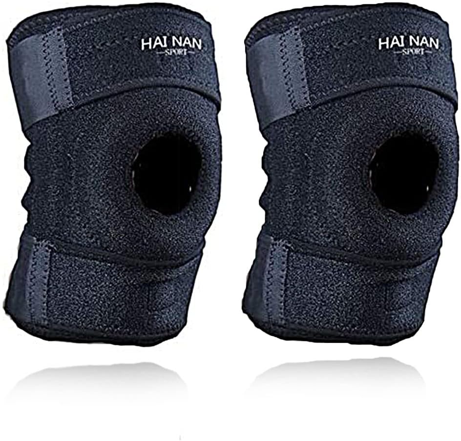 2 PCS Knee Brace Support Sleeve for Arthritis, Meniscus Tear, Running, Basketball, Sports, Athletic, Runners - Adjustable Open Patella Stabilizer Protector Wrap to Relieve Pain Injury Recovery 2 PCS