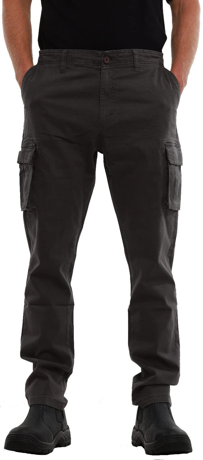 Mig - Mud Ice Gravel Men's Grey Stretch Cargo Chino Trousers - Cotton Elasticated Cargo Pants, Regular Slim Fit Work Casual Chinos (, 32W / 31L)