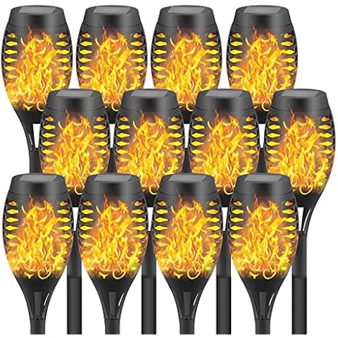 FAISHILAN 12-Pack Solar Flickering Flame Torches – Waterproof Solar Garden Lights, Outdoor Solar Lights for Yards, and Flame Torches for Patio and Pathway Decorations Cover