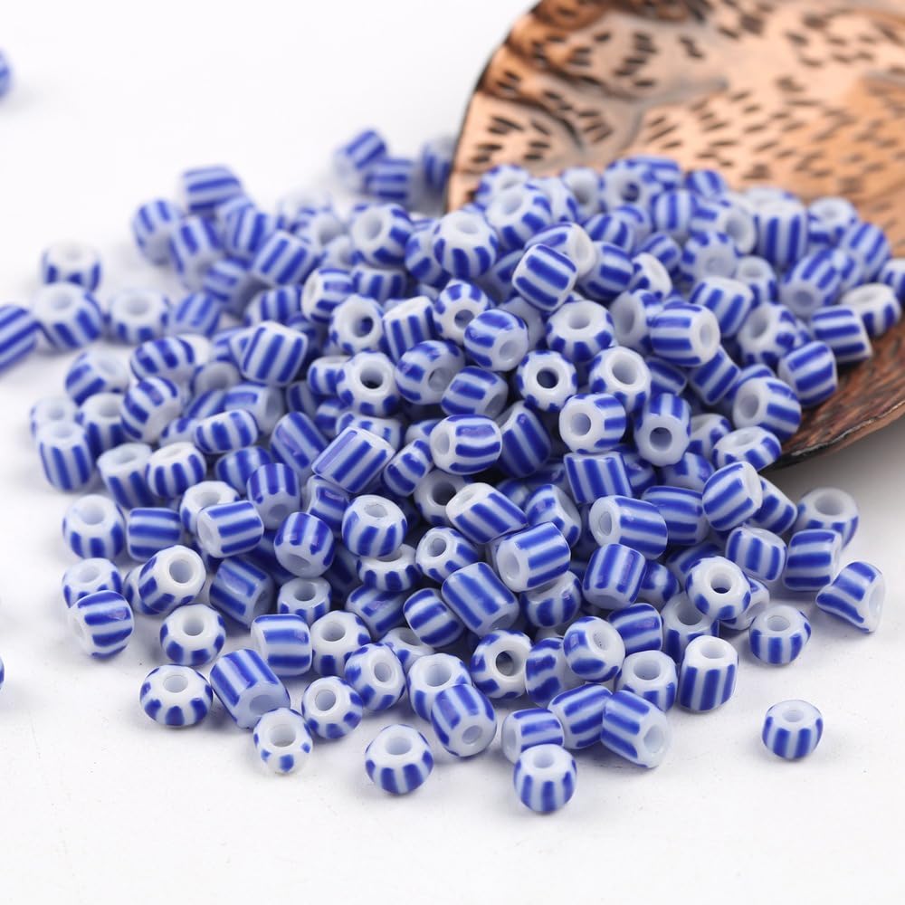 QDMHA 900/1500/4500pcs 3/4/5mm Blue White Striped Czech Glass Spacer Beads, Vintage Seed Beads, Jewelry Making, DIY Crafts, Bracelet Necklace