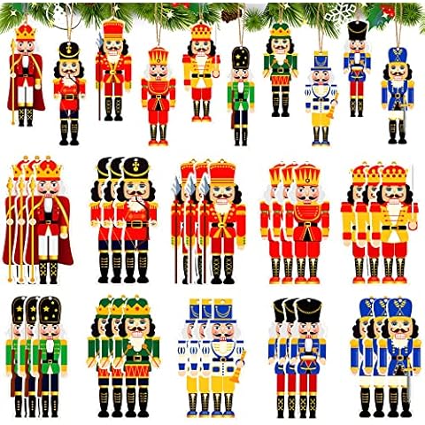 30 Pieces Christmas Nutcracker Ornament Set Hanging Christmas Nutcrackers Decorations Wood Nutcracker Figures Rustic Wooden Soldier Nutcracker Nutcracker Party Supplies King Soldier Xmas Tree Decors Cover