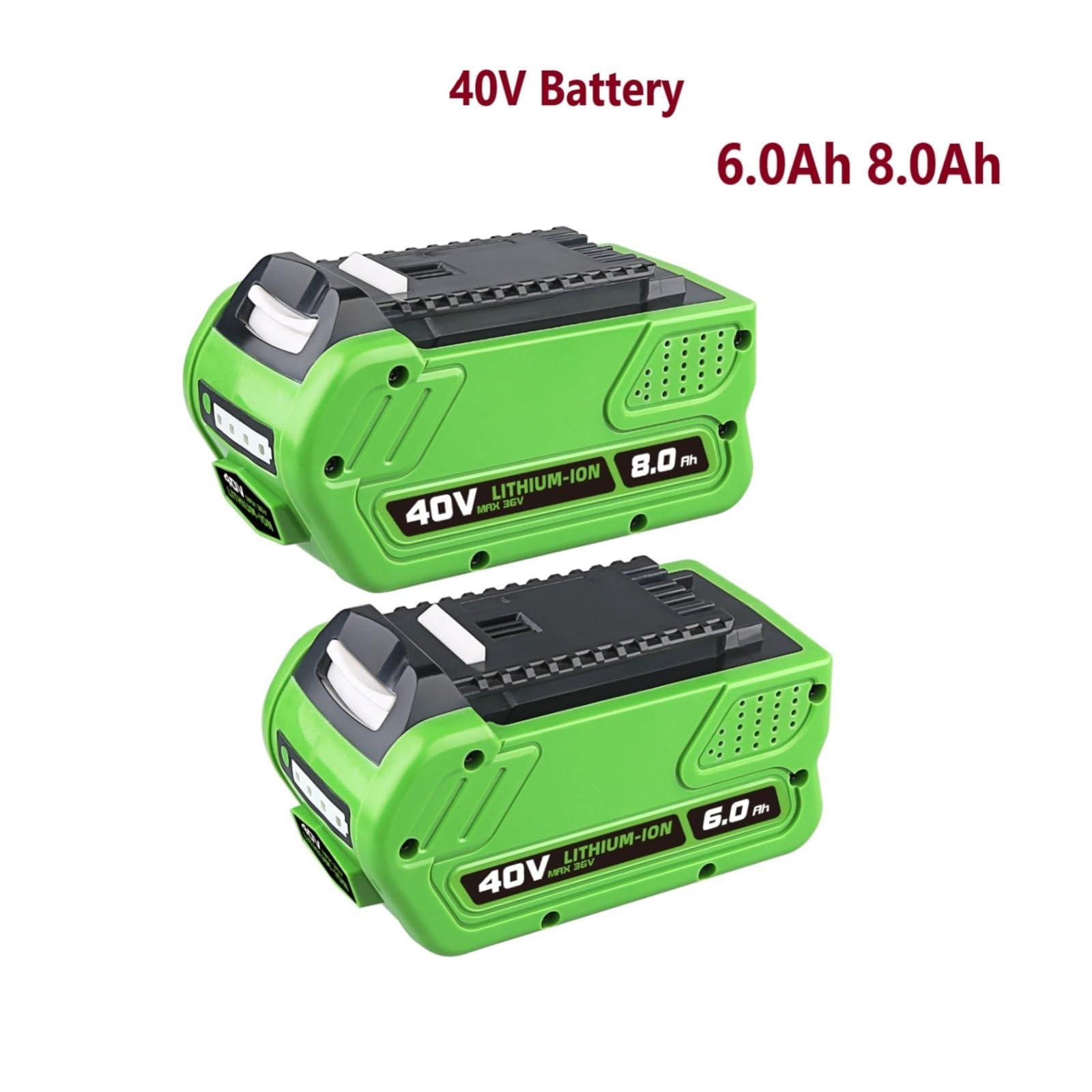 Batteria ricaricabile for elettroutensili, batteria di ricambio 40V 6.0Ah 8.0Ah, compatibile con Greenworks 29472 29462 29252 20202 22262(2pcs 8.0Ah)