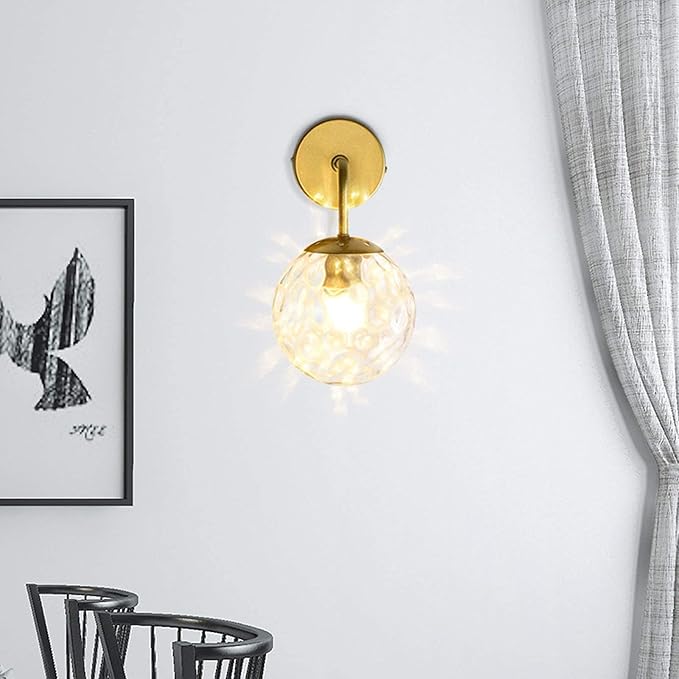 WXJLYZRCXK Indoor Wandlamp E27 Wandlamp Creatieve Glas Globe Lampenkap Moderne Wandverlichting Blaker voor Slaapkamer Hal Restaurant Decor, Gouden, 28X15Cm photo 3