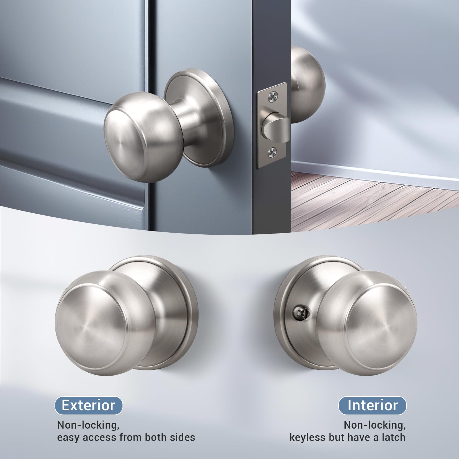 Leydebong 4-Pack Passage Door Knobs – Gold Round Handles, Keyless Non-Locking For Hall, Closet, Or Interior Doors