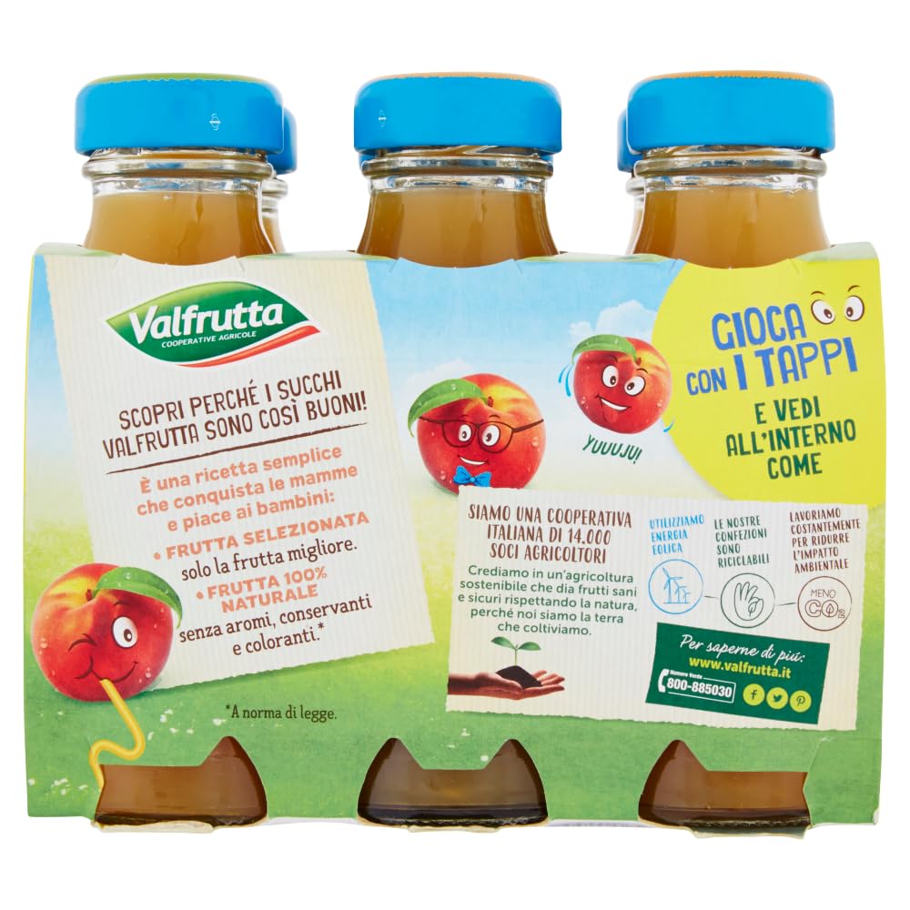 24er-Pack Valfrutta Succhi di Frutta Pasca, Fruchtsaft mit Italienische Pfirsiche,alkoholfreies Getränk,125ml Einweg-Glasflasche + 1er-Pack San Benedetto Eistee mit Zitrone Ohne Zucker 330ml Dose