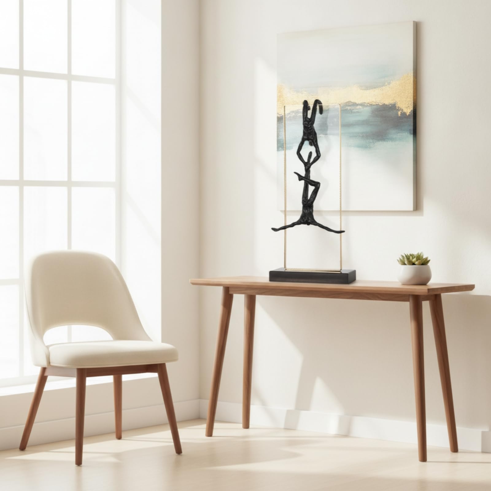 Statuette avec Cadre en Métal Abstrait Statuette avec Cadre Épuré Objet Décoratif pour Bureau, Style B - Sculpture D Escalade, 20cm X 45cm, Finition Électrolytique