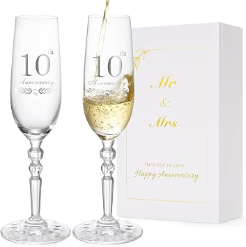 10th Anniversary Champagne Flutes Gifts for Couples, Set of 2