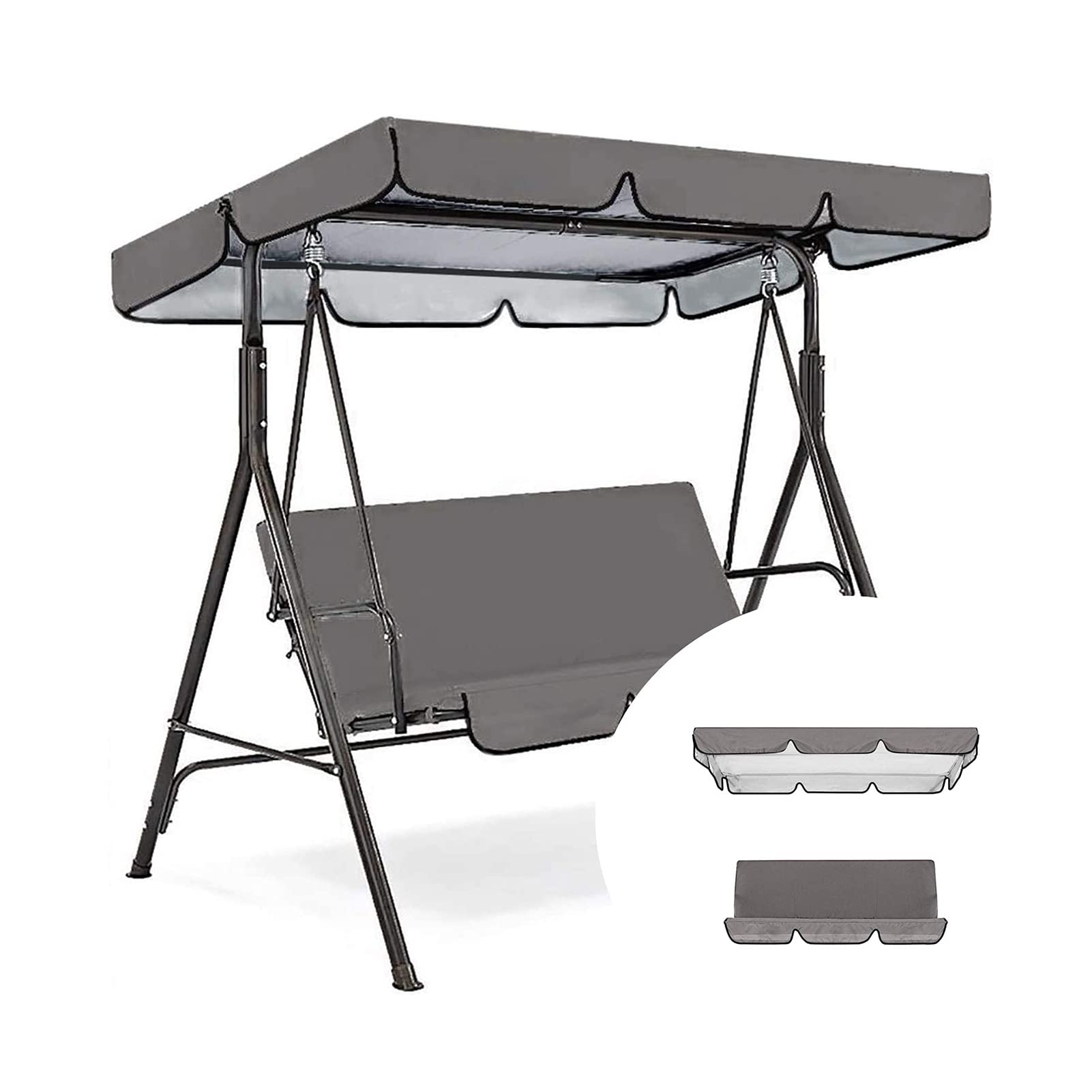 Outdoor Swing Canopy Replacement Cover & Swing Cushion Cover 2 3 Seater, Waterproof Garden Seater Sun Shade Porch Hammock Patio Swing Cover,210D Oxford Fabric