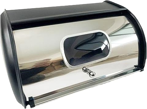 Drum Bread Storage Box,Stainless Steel Bread Box,Large Capacity Bread Storage Container,Metal Bread Keeper with Lid,Roll Top Bread Bin,Bread Holder for Bakery Kitchen Countertop13.5inch-Black